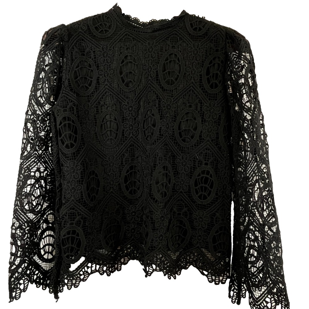 Ultra Pink Top Womens L Black Crochet Lace Flare Sleeve Whimsigoth Fairy NWOT